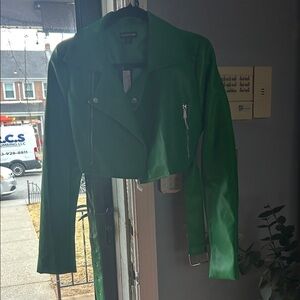 PrettyLittleThing Green Leather Jacket